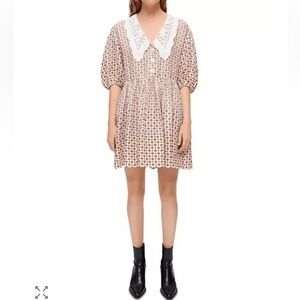 NWT‎ Maje Romelange Geometric Print Linen Removable Lace Collar Dress size 40